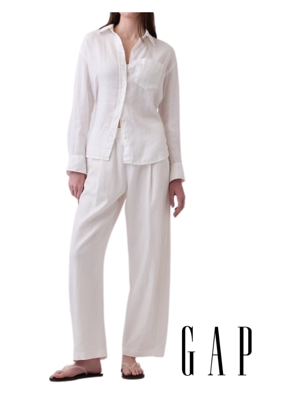 GAP | White Linen Blend Easy Barrel Pants Elastic Waist Crop - MP